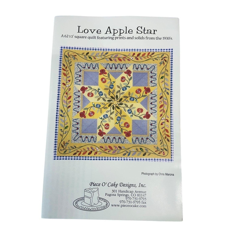 Piece O' Cake Designs Love Apple Star Quilt Pattern 62.5in 1930s Style